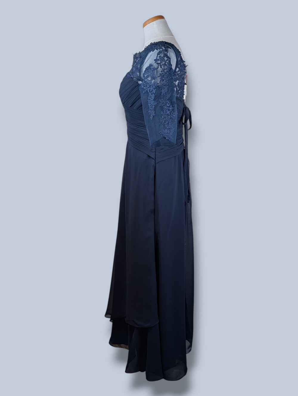 NWT Elegant Navy Blue Lace Up Back Pleated Chiffon Evening Gown Dress Size 14/XL - Picture 10 of 16
